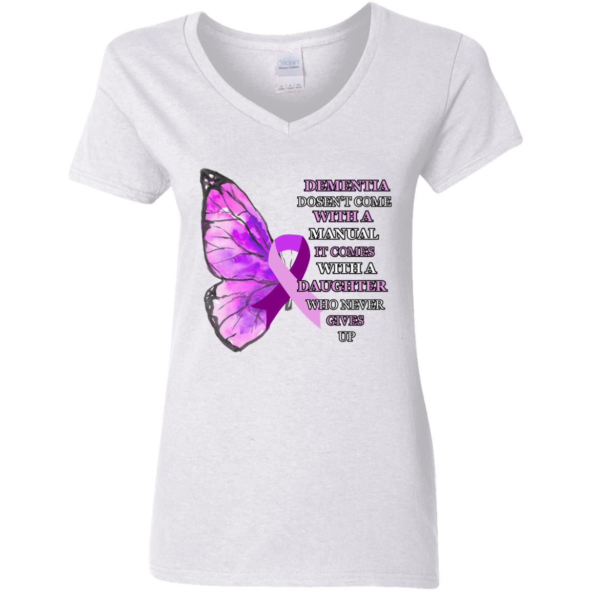 Daughter Never Gives Up ALZ G500VL Ladies' 5.3 oz. V-Neck T-Shirt