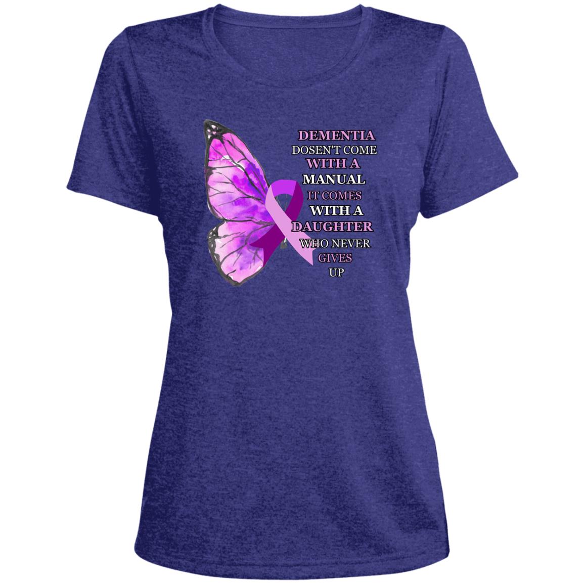 Daughter Never Gives Up ALZ LST360 Ladies' Heather Scoop Neck Performance Tee