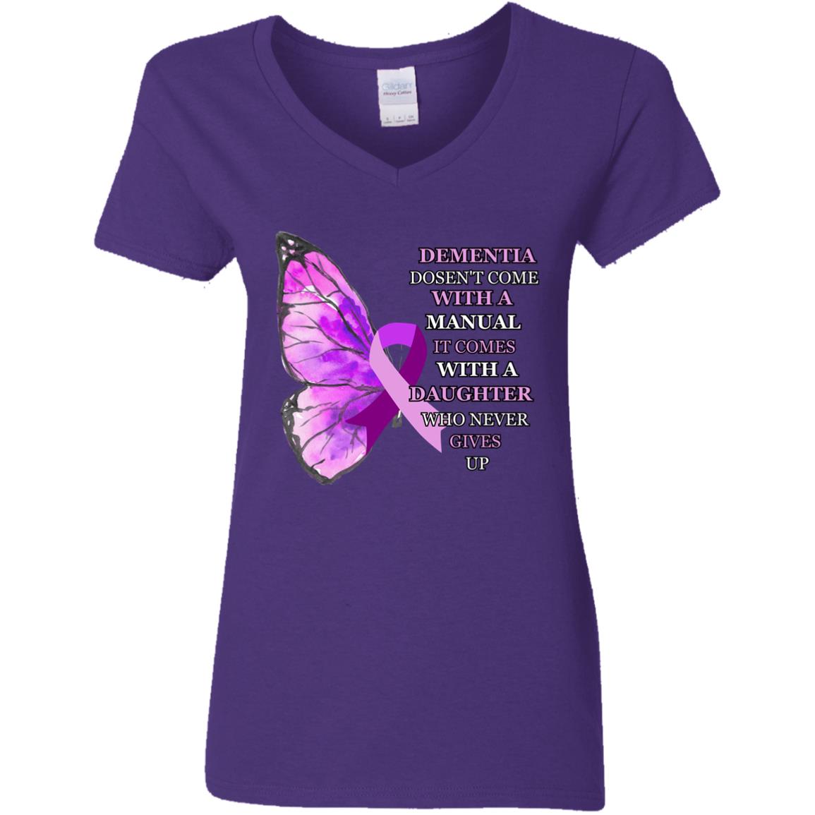 Daughter Never Gives Up ALZ G500VL Ladies' 5.3 oz. V-Neck T-Shirt