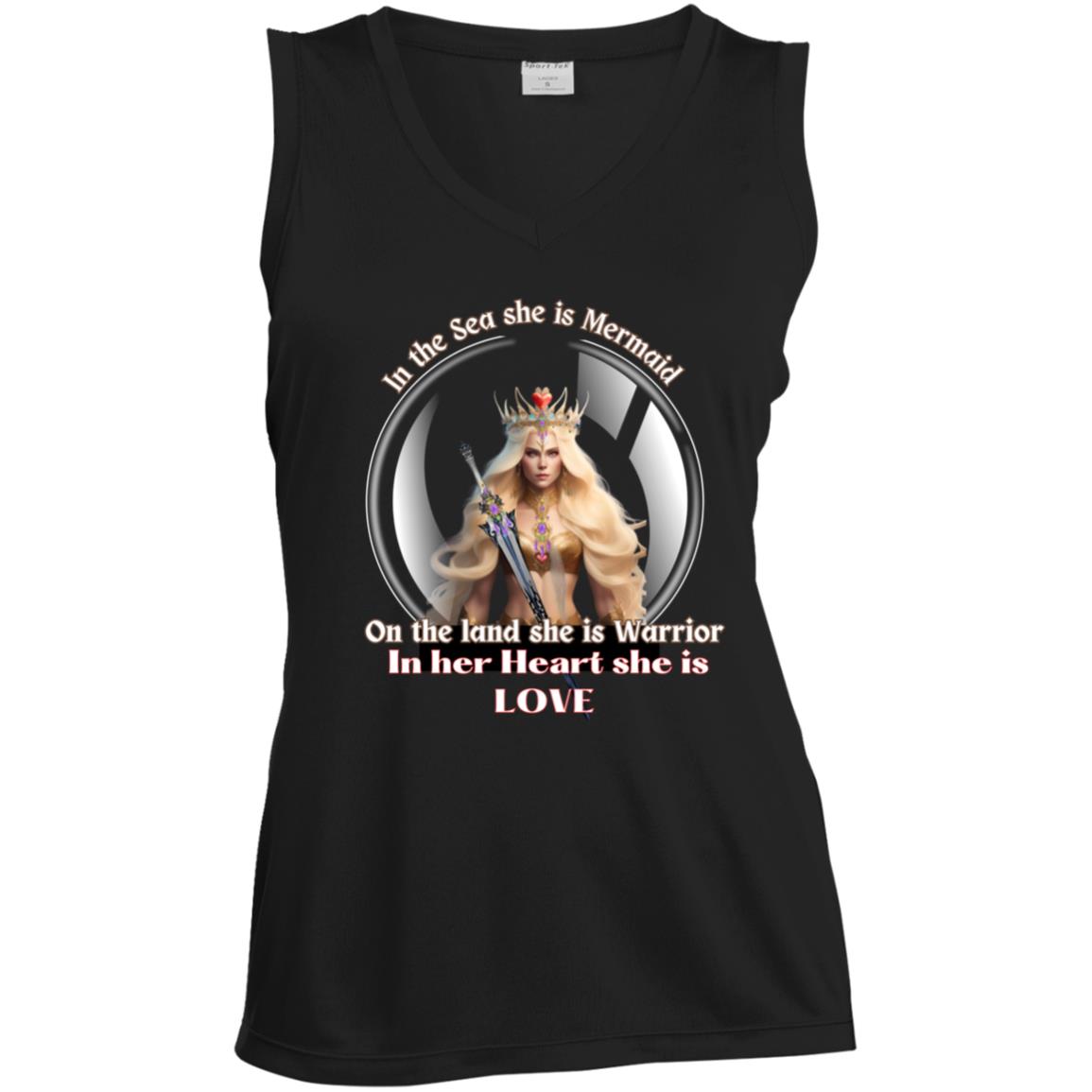 F0752BC2-2398-4F72-A973-13A7CED4E421 She is a Warrior LST352 Ladies' Sleeveless V-Neck Performance Tee