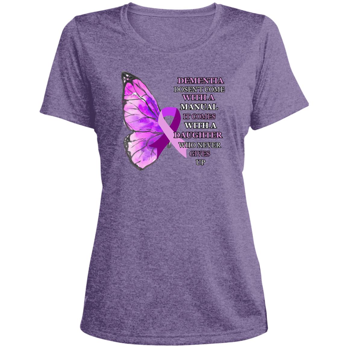 Daughter Never Gives Up ALZ LST360 Ladies' Heather Scoop Neck Performance Tee