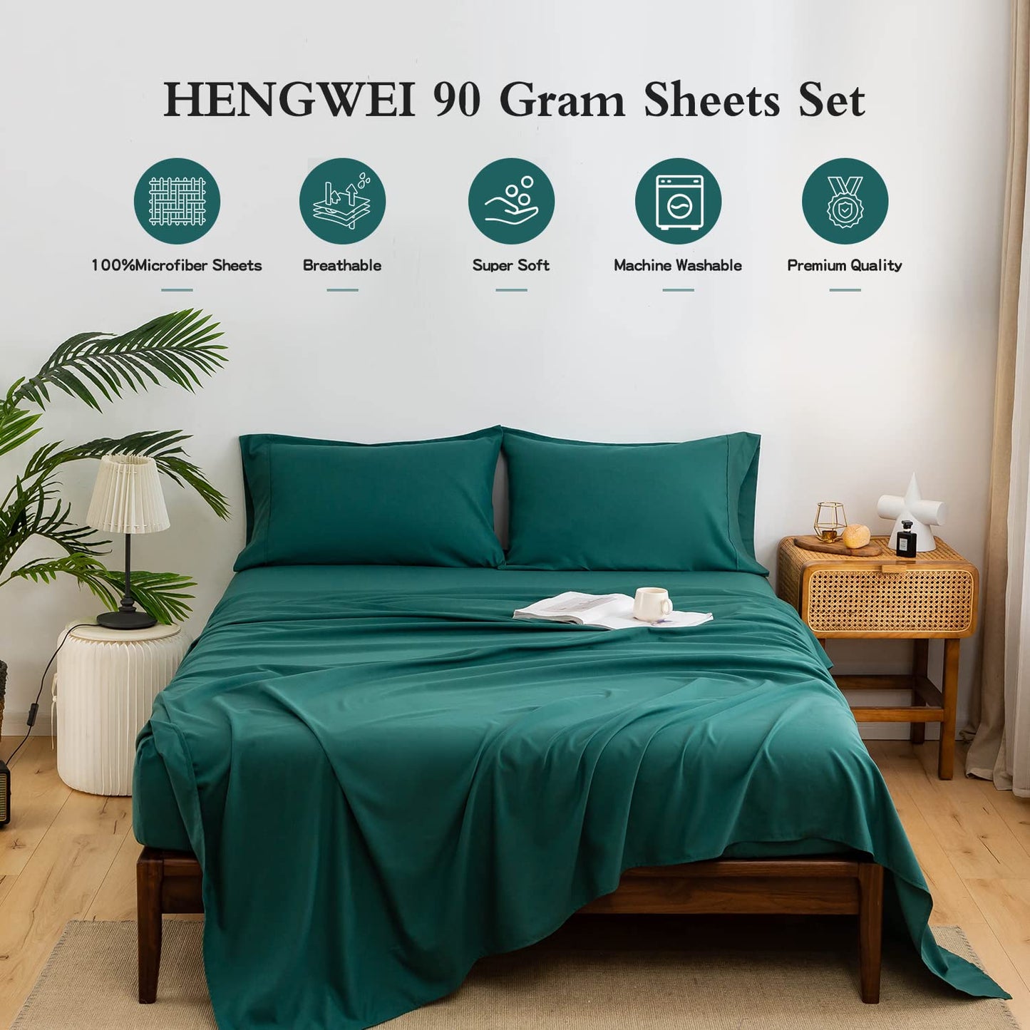 4PC Bedding Sheets Set Deep Pockets 16 inch Eco Friendly Wrinkle Free Sheets Machine Washable Hotel Bedding Set Queen King Size