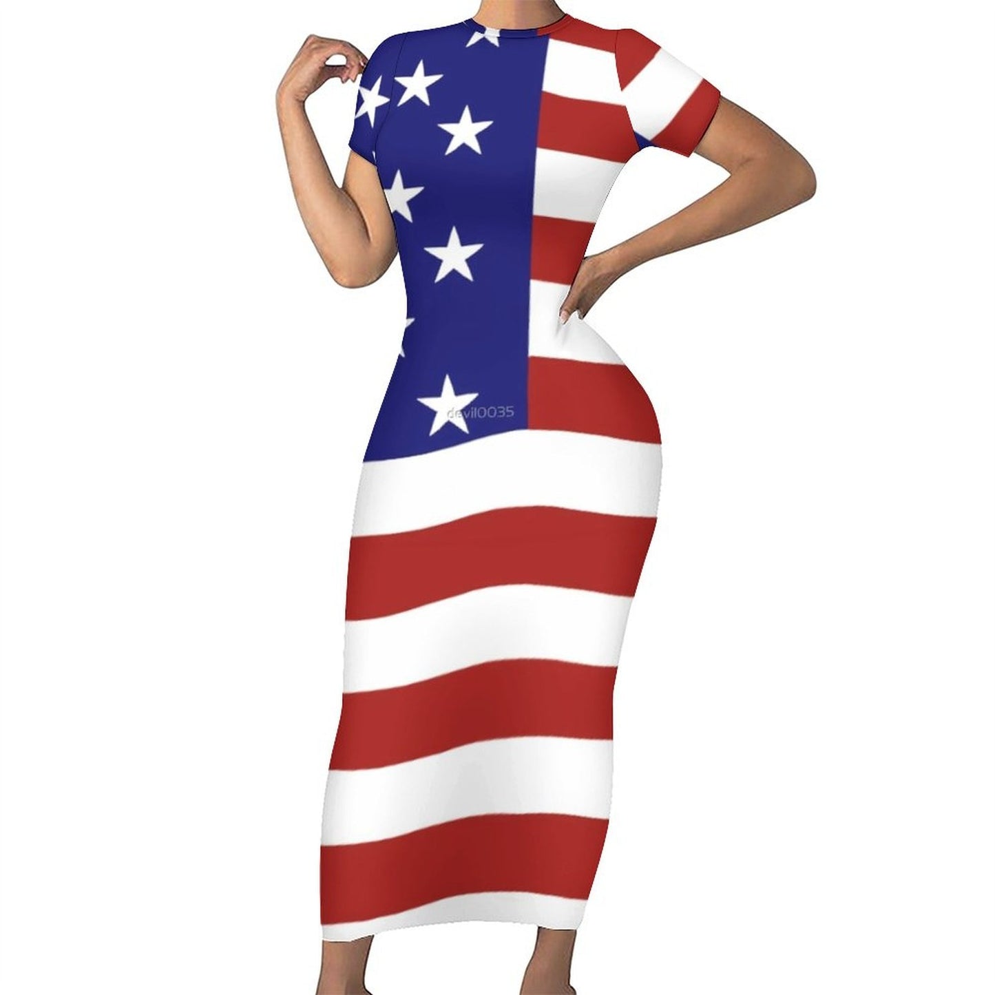 God Bless America USA Flag Print Dress Short Sleeve July 4th Street Fashion Maxi Dresses Sexy Bodycon Dress Design Oversized Vestidos