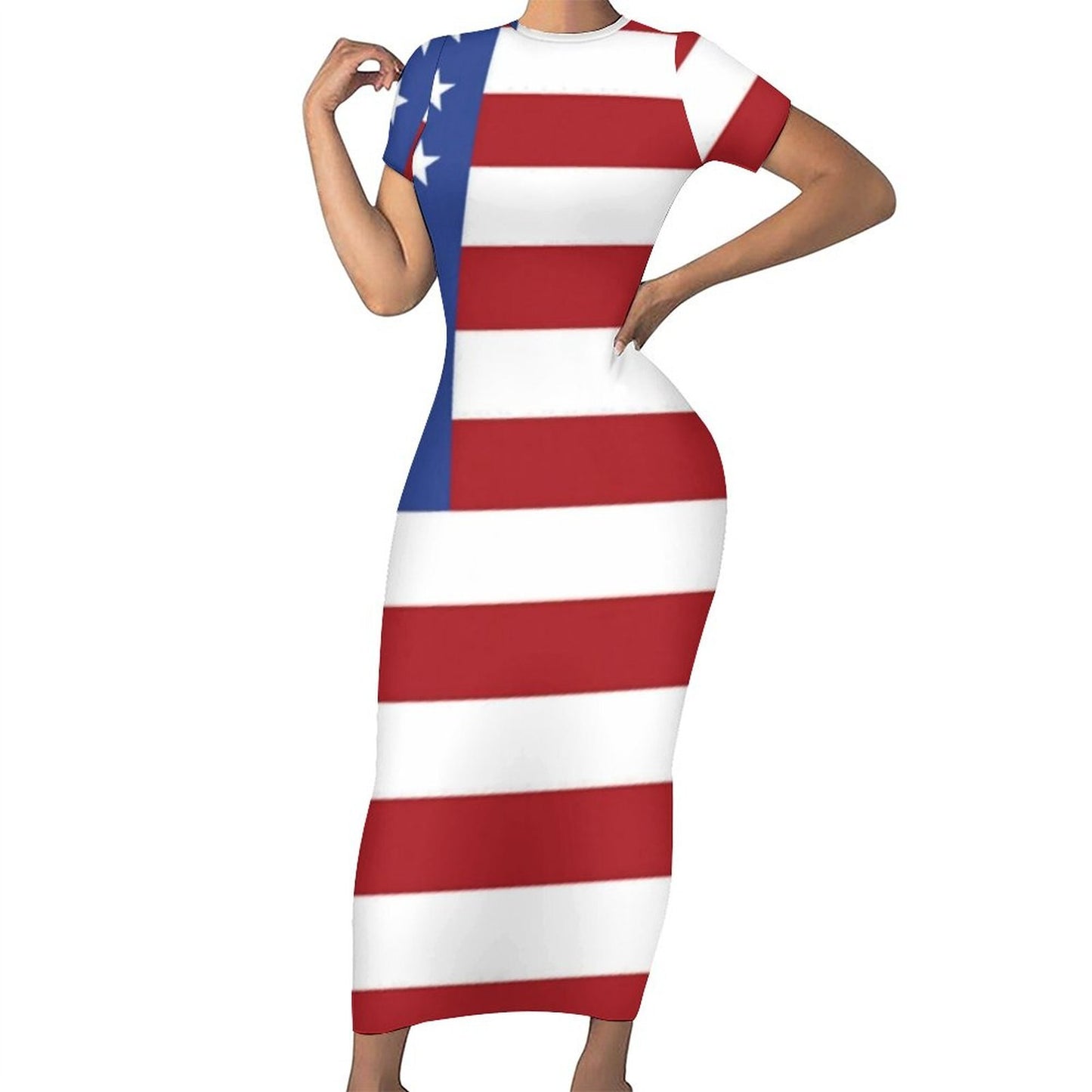 God Bless America USA Flag Print Dress Short Sleeve July 4th Street Fashion Maxi Dresses Sexy Bodycon Dress Design Oversized Vestidos