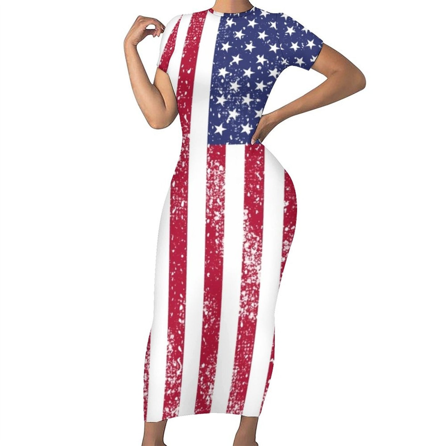 God Bless America USA Flag Print Dress Short Sleeve July 4th Street Fashion Maxi Dresses Sexy Bodycon Dress Design Oversized Vestidos