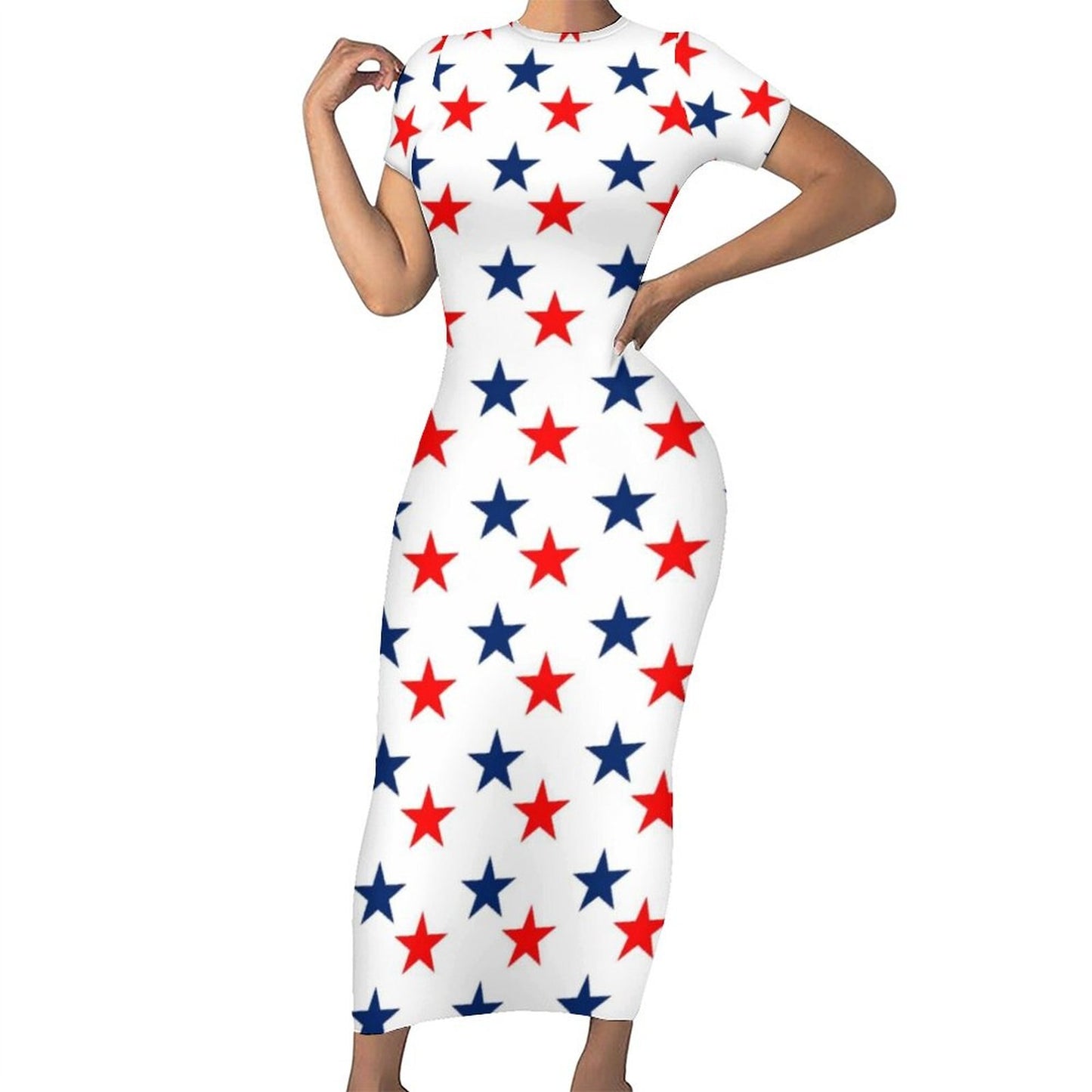 God Bless America USA Flag Print Dress Short Sleeve July 4th Street Fashion Maxi Dresses Sexy Bodycon Dress Design Oversized Vestidos