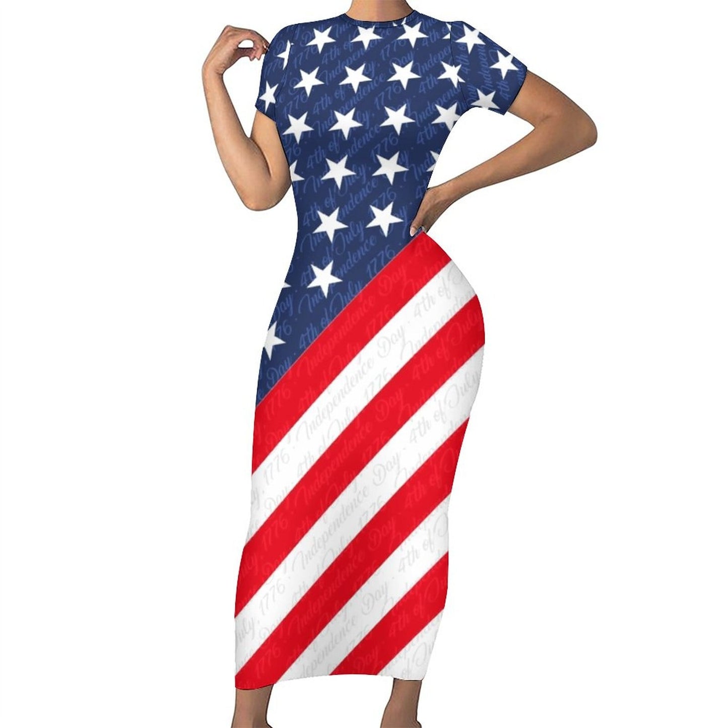 God Bless America USA Flag Print Dress Short Sleeve July 4th Street Fashion Maxi Dresses Sexy Bodycon Dress Design Oversized Vestidos