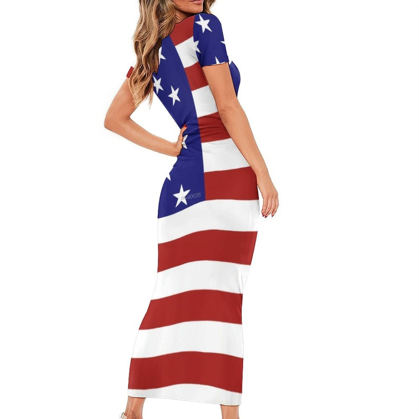 God Bless America USA Flag Print Dress Short Sleeve July 4th Street Fashion Maxi Dresses Sexy Bodycon Dress Design Oversized Vestidos