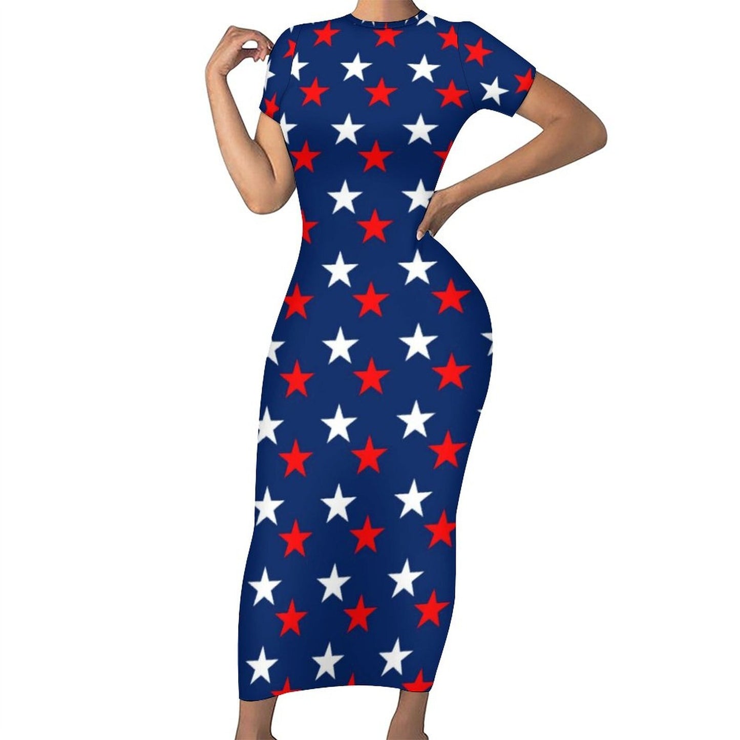 God Bless America USA Flag Print Dress Short Sleeve July 4th Street Fashion Maxi Dresses Sexy Bodycon Dress Design Oversized Vestidos