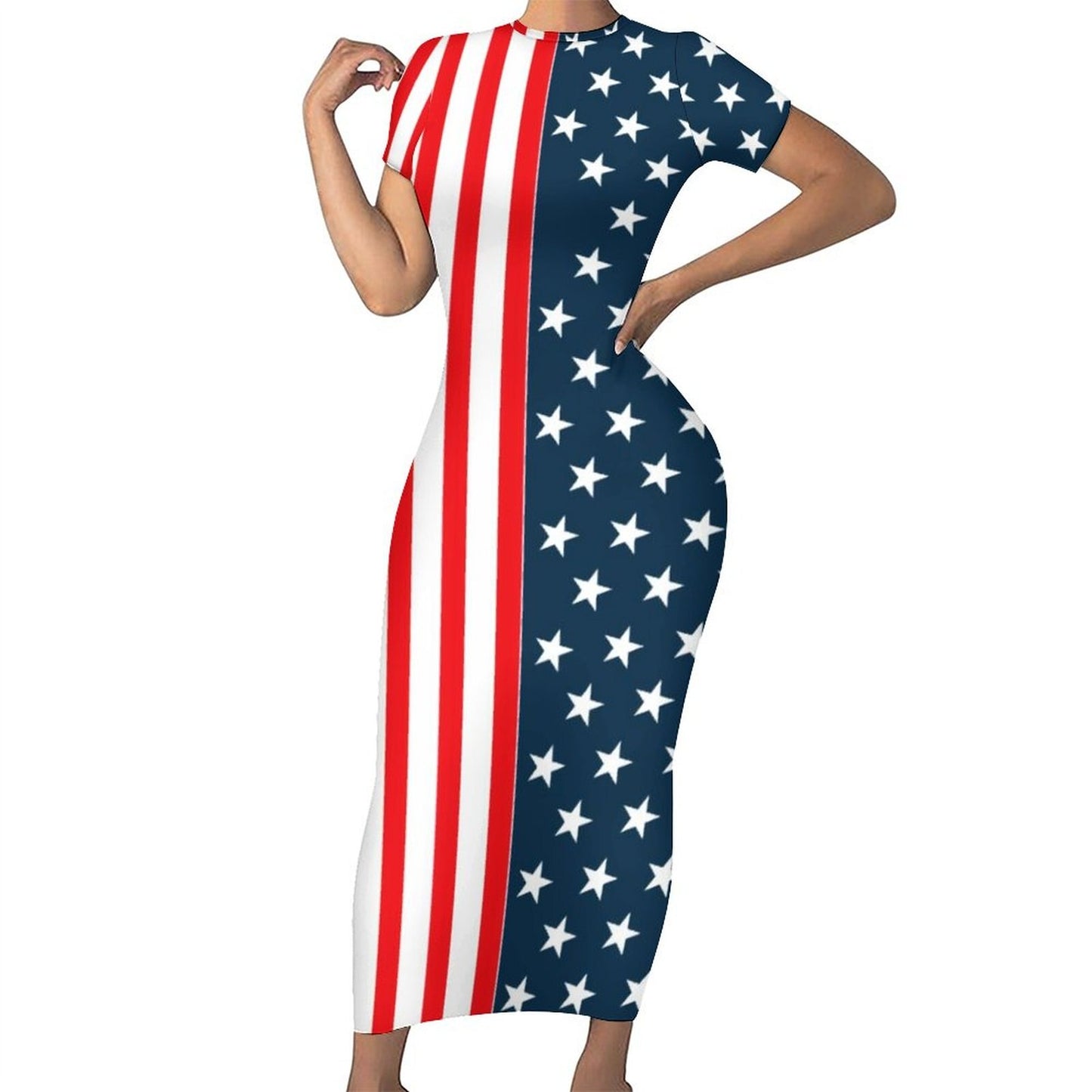 God Bless America USA Flag Print Dress Short Sleeve July 4th Street Fashion Maxi Dresses Sexy Bodycon Dress Design Oversized Vestidos