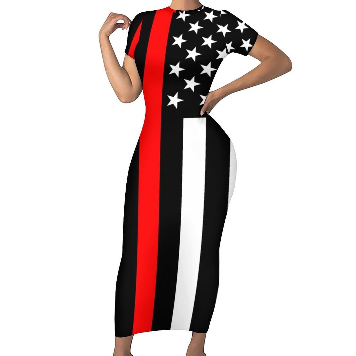 God Bless America USA Flag Print Dress Short Sleeve July 4th Street Fashion Maxi Dresses Sexy Bodycon Dress Design Oversized Vestidos