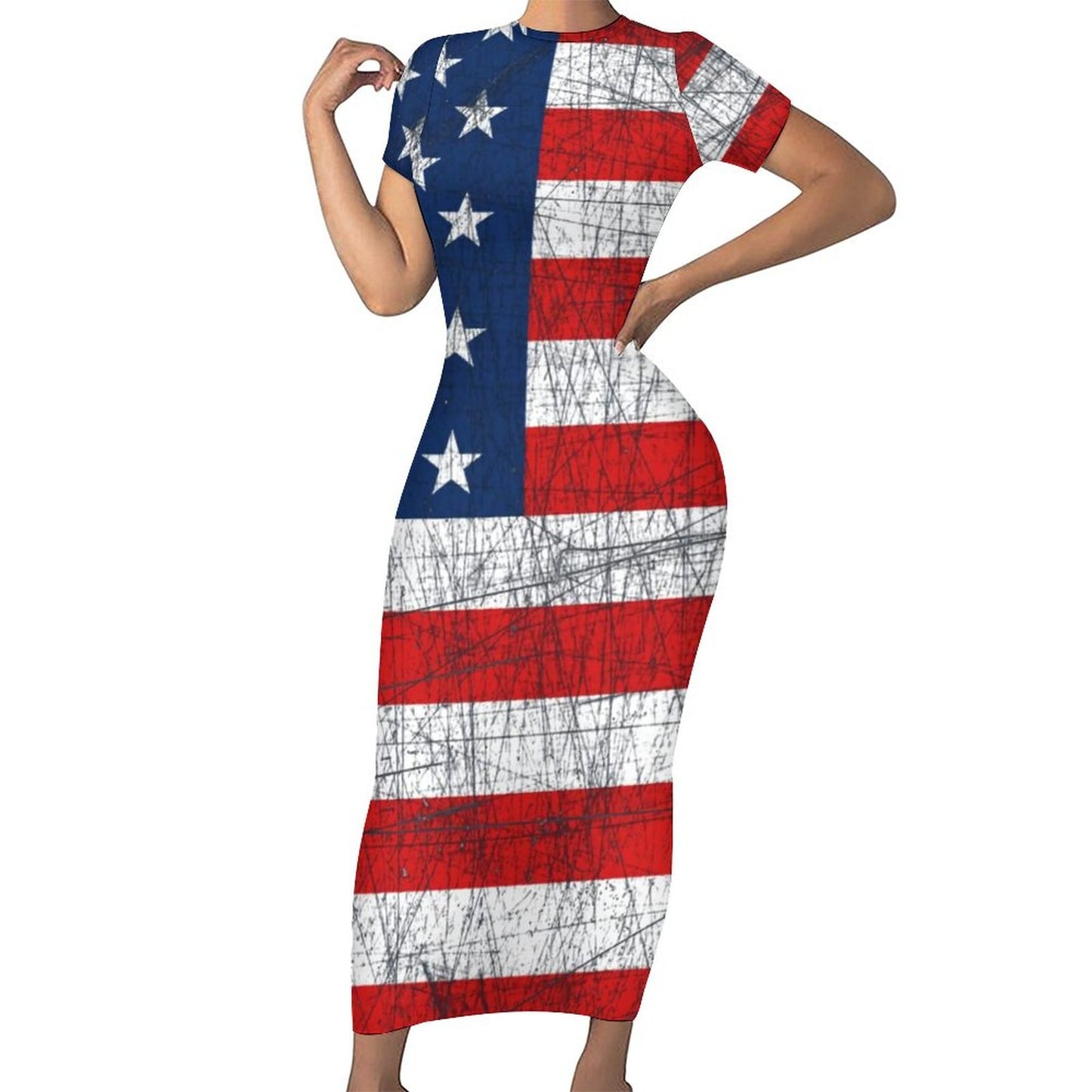 God Bless America USA Flag Print Dress Short Sleeve July 4th Street Fashion Maxi Dresses Sexy Bodycon Dress Design Oversized Vestidos