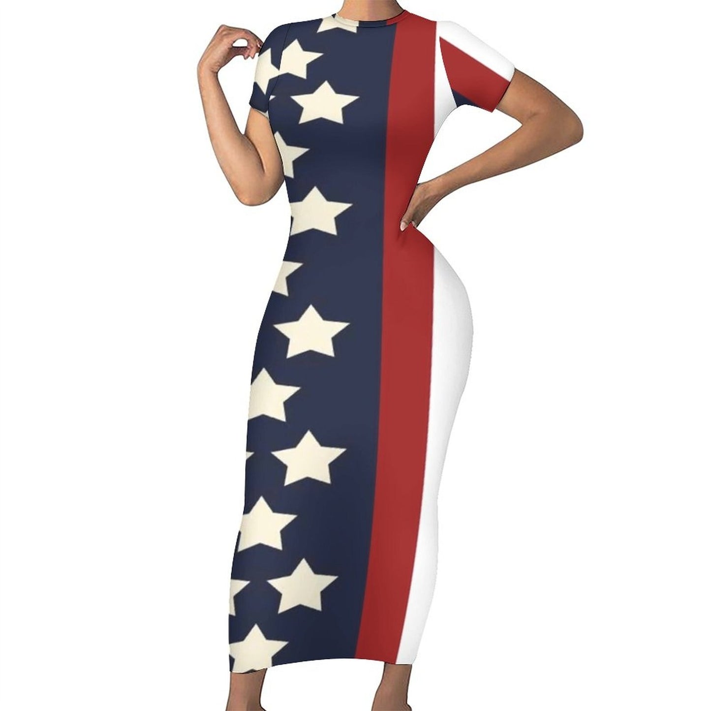 God Bless America USA Flag Print Dress Short Sleeve July 4th Street Fashion Maxi Dresses Sexy Bodycon Dress Design Oversized Vestidos