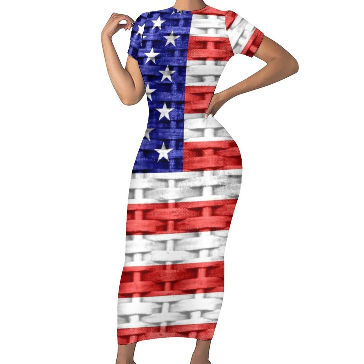 God Bless America USA Flag Print Dress Short Sleeve July 4th Street Fashion Maxi Dresses Sexy Bodycon Dress Design Oversized Vestidos