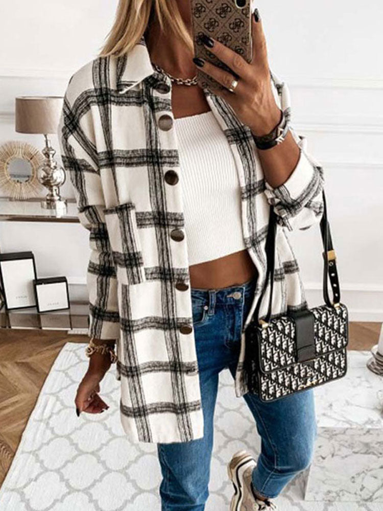 Women's Fall Collection Autumn Long Plaid Jacket Women Overshirt Loose Fall/Winter  2023