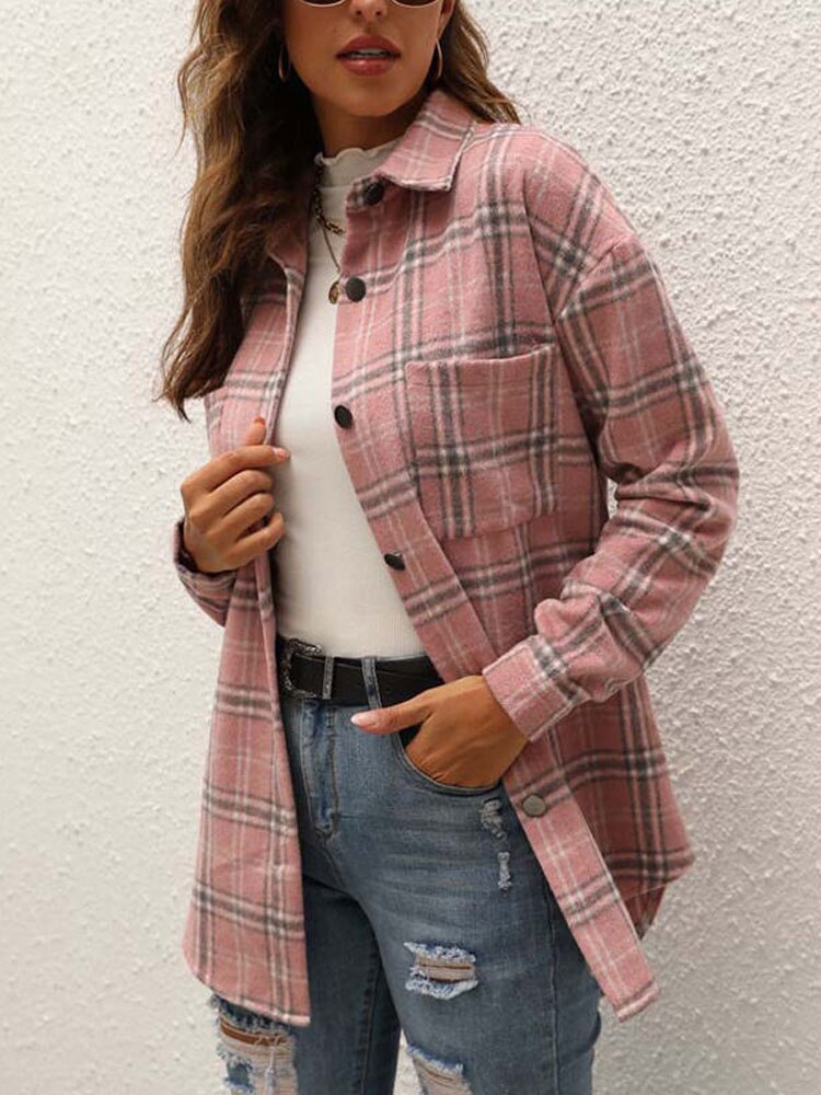 Women's Fall Collection Autumn Long Plaid Jacket Women Overshirt Loose Fall/Winter  2023