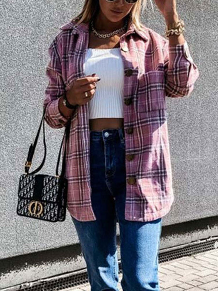 Women's Fall Collection Autumn Long Plaid Jacket Women Overshirt Loose Fall/Winter  2023