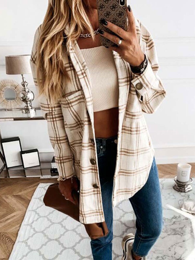 Women's Fall Collection Autumn Long Plaid Jacket Women Overshirt Loose Fall/Winter  2023