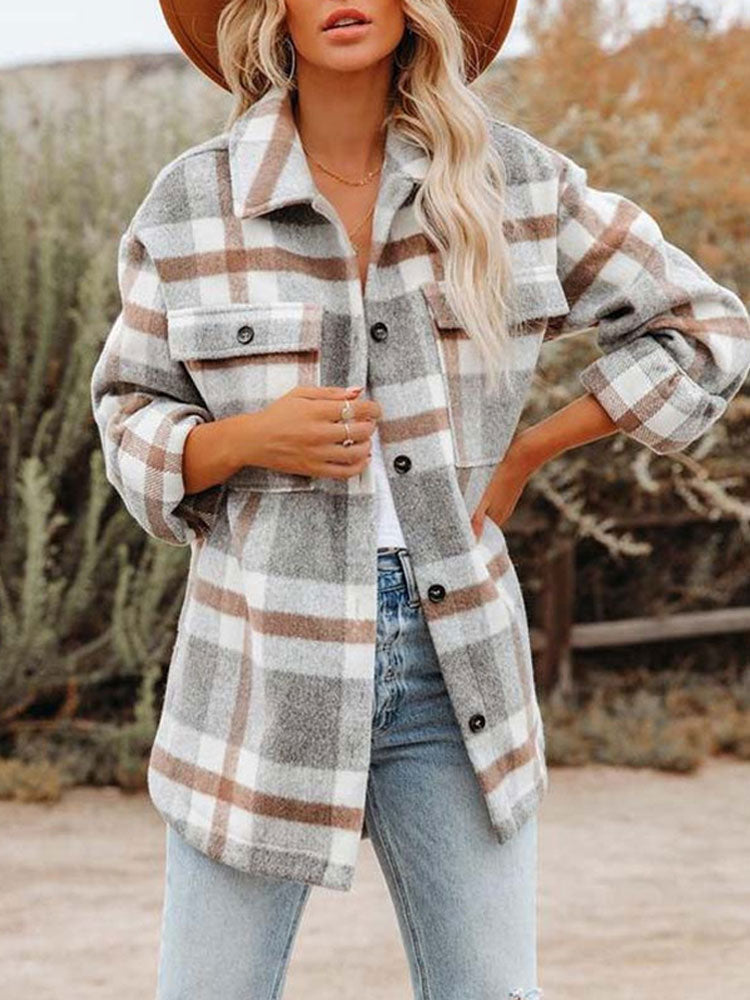 Autumn Plaid Jackets Coats Women Long Winter Coat Female Checkered Jacket Women Flannel Shirt Jackets Loose Overshirt 2023