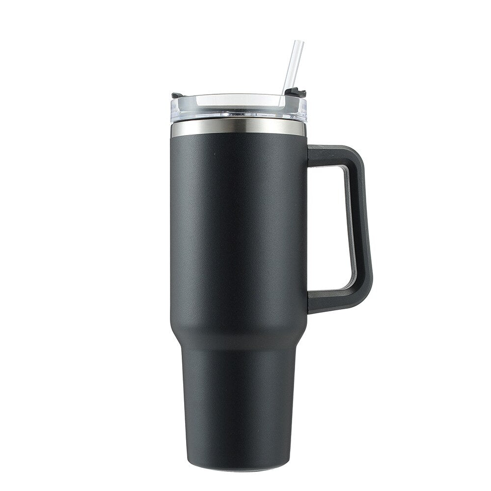 Tumblers  BPA FREE Café Insulated Tumbler Straw Stainless Steel Coffee Thermos Cup In-Car  40oz Mug With Handle