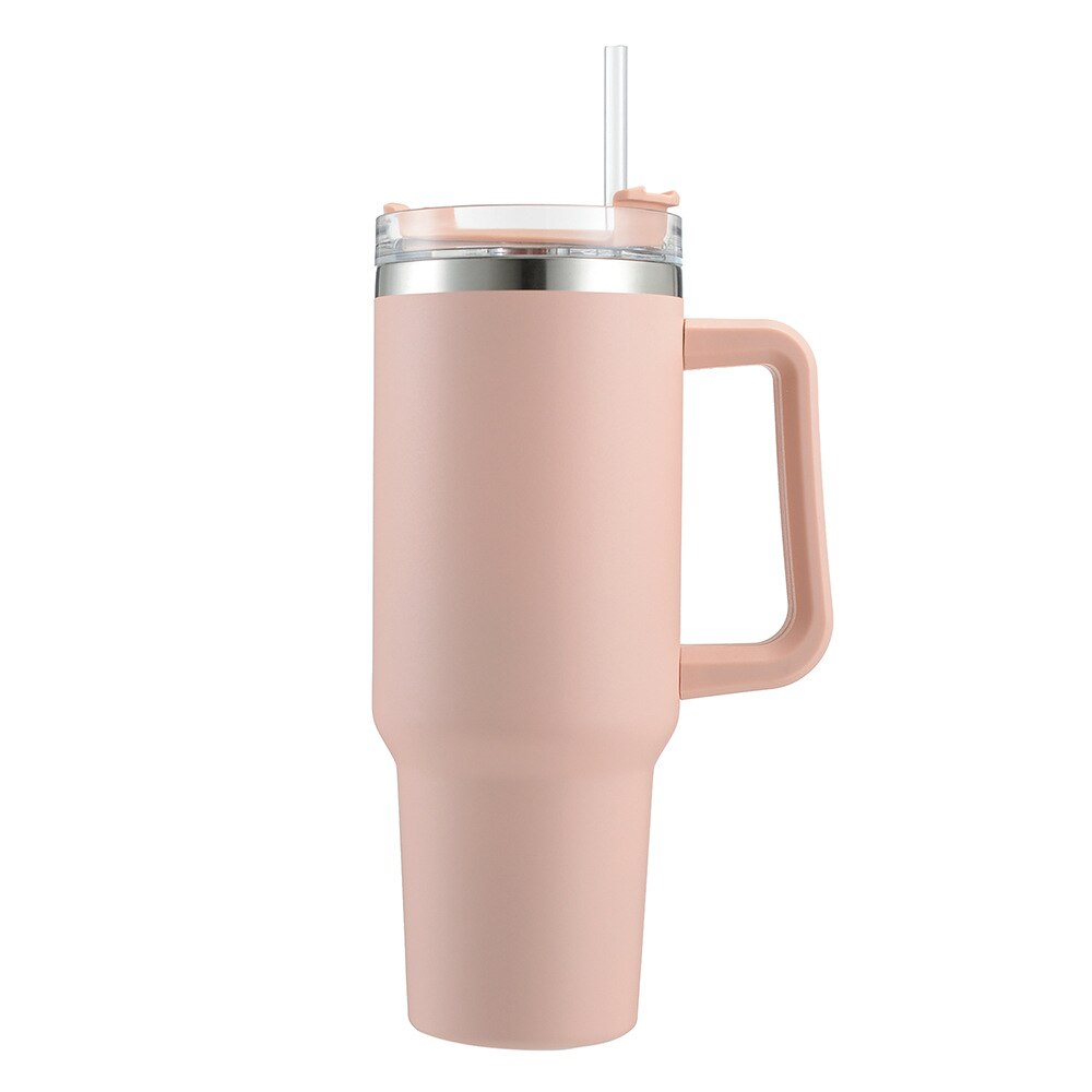 Tumblers  BPA FREE Café Insulated Tumbler Straw Stainless Steel Coffee Thermos Cup In-Car  40oz Mug With Handle