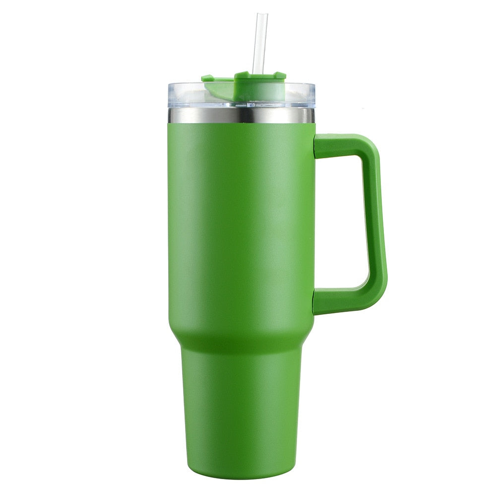 Tumblers  BPA FREE Café Insulated Tumbler Straw Stainless Steel Coffee Thermos Cup In-Car  40oz Mug With Handle