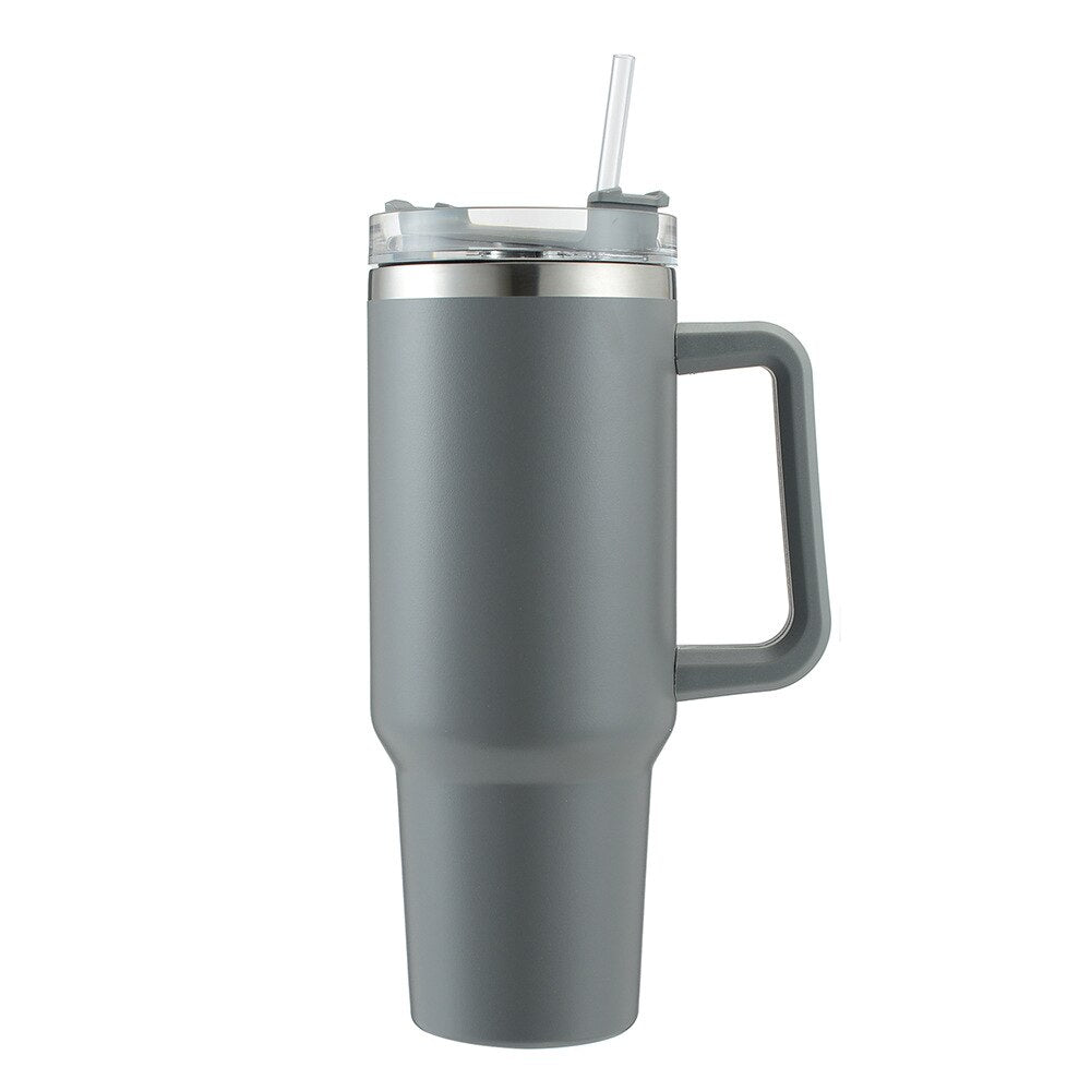 Tumblers  BPA FREE Café Insulated Tumbler Straw Stainless Steel Coffee Thermos Cup In-Car  40oz Mug With Handle