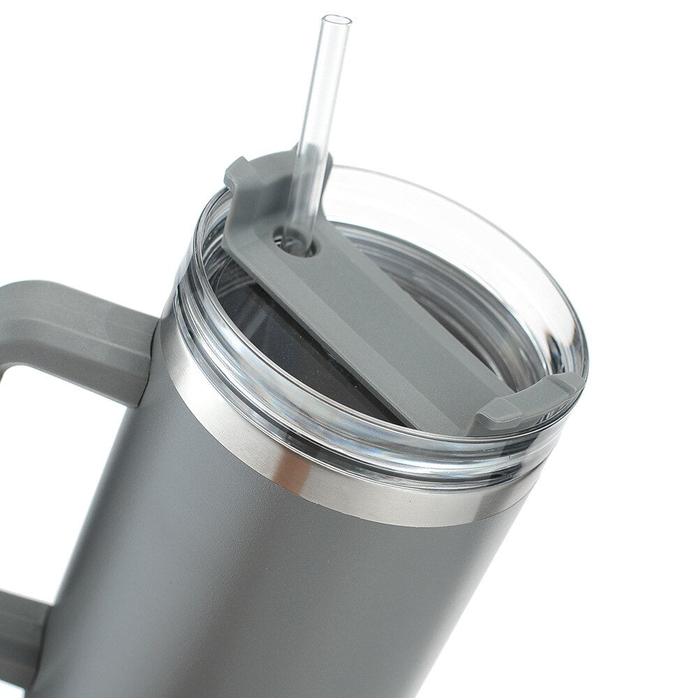 Tumblers  BPA FREE Café Insulated Tumbler Straw Stainless Steel Coffee Thermos Cup In-Car  40oz Mug With Handle