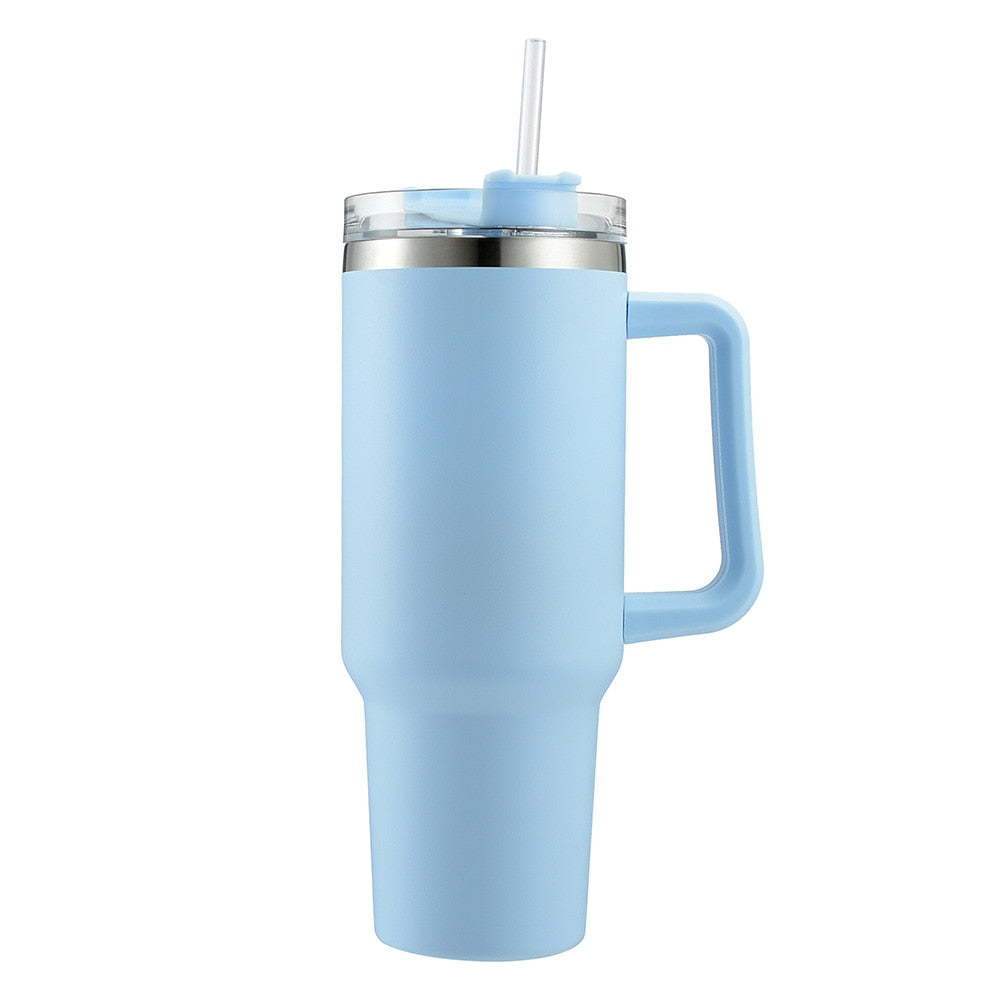 Tumblers  BPA FREE Café Insulated Tumbler Straw Stainless Steel Coffee Thermos Cup In-Car  40oz Mug With Handle