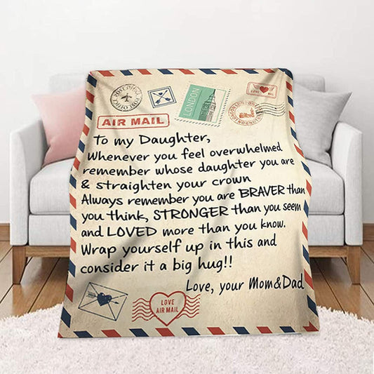 Flannel Blanket To My Daughter Letter Printed Stamp Quilts Dad Mom For Daughter&#39;s Air Mail Blanket Positive Encourage Love Gift