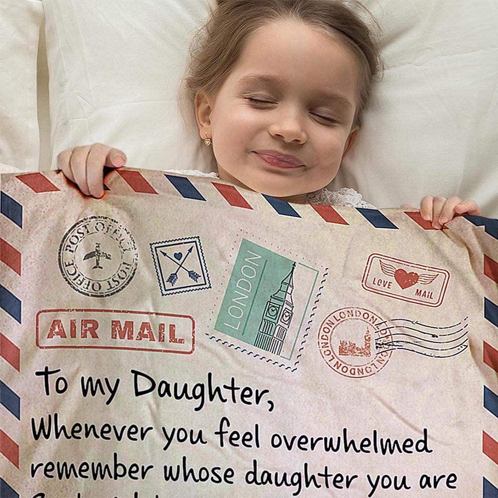 Flannel Blanket To My Daughter Letter Printed Stamp Quilts Dad Mom For Daughter&#39;s Air Mail Blanket Positive Encourage Love Gift