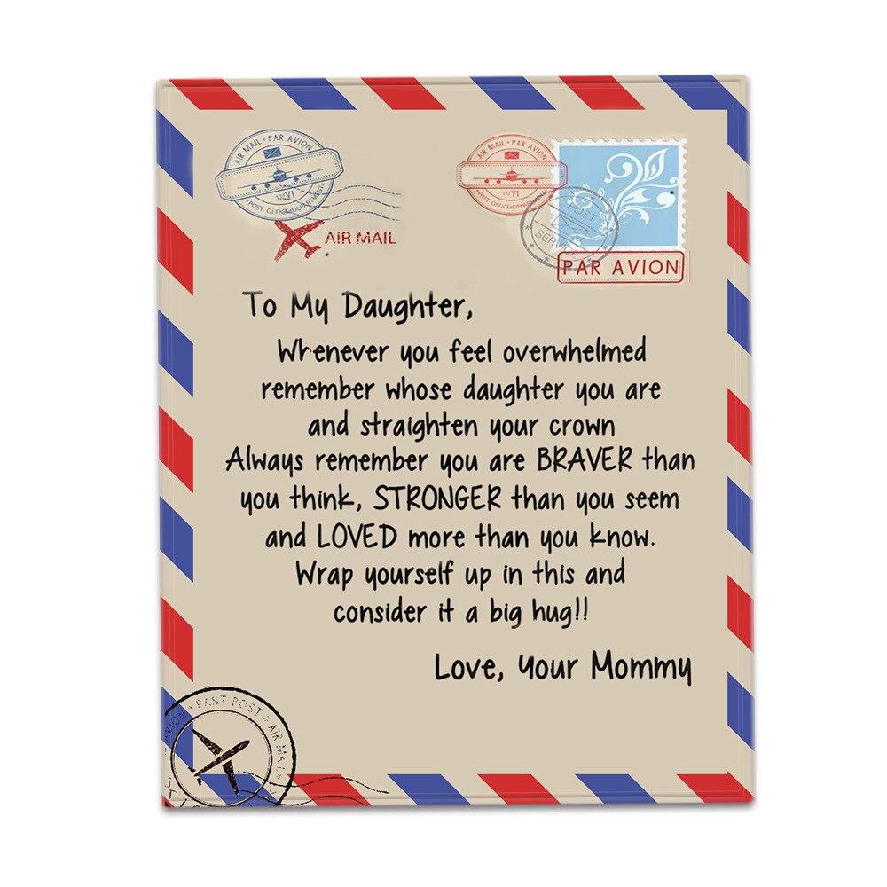 Flannel Blanket To My Daughter Letter Printed Stamp Quilts Dad Mom For Daughter&#39;s Air Mail Blanket Positive Encourage Love Gift