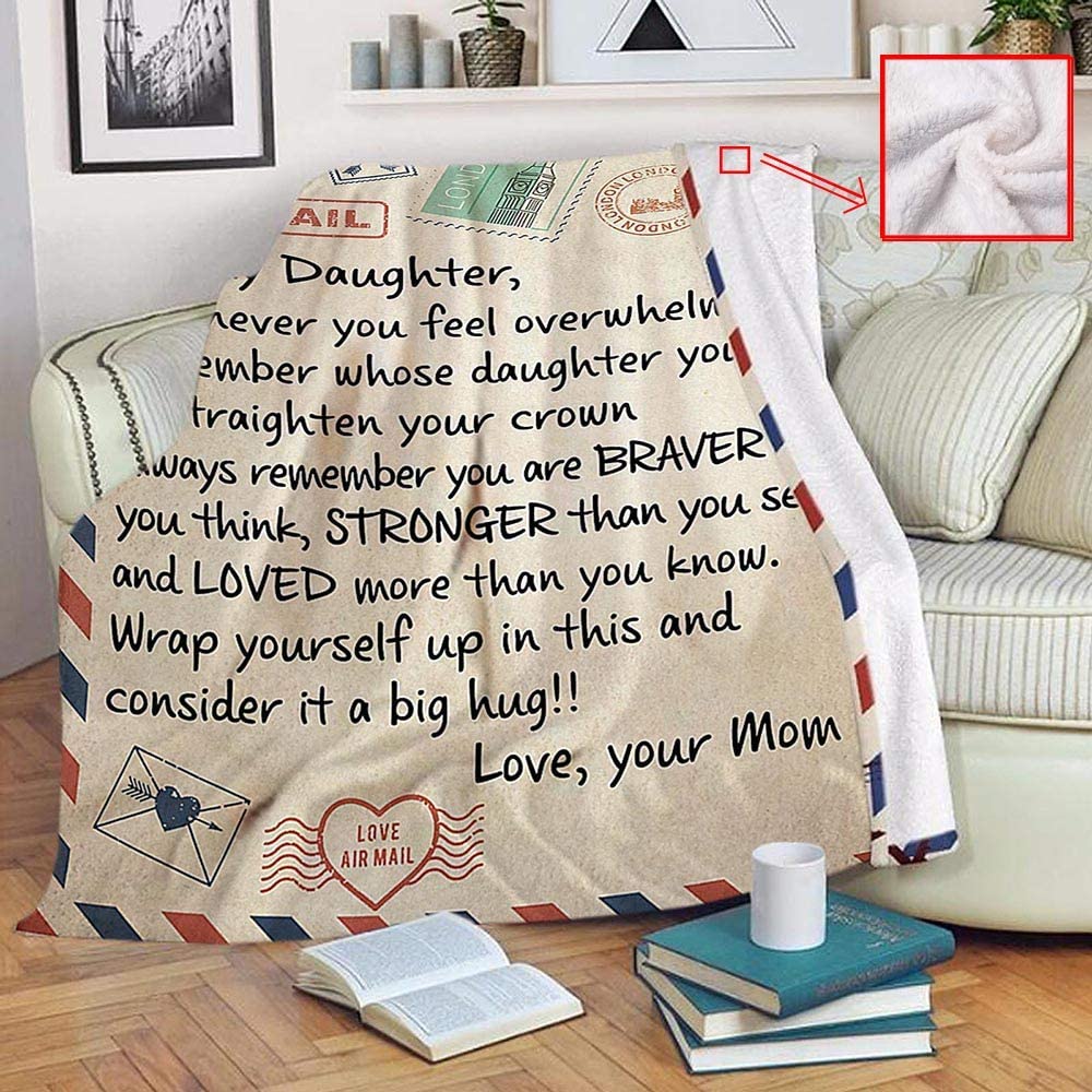 Flannel Blanket To My Daughter Letter Printed Stamp Quilts Dad Mom For Daughter&#39;s Air Mail Blanket Positive Encourage Love Gift