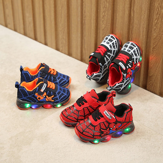 Glowing Sneakers Shoes Cartoon Sports Leisure Children&#39;s Shoes With LED Light Luminous Boys Breathable Sneakers Mesh Surface