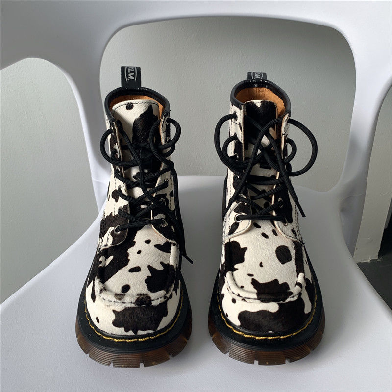 Women's Fall Collection Cow Women Boots New Comfortable High Quality Leather Black Motorcycle Boots Zipper On Both Sides Lace Up Women Shoes