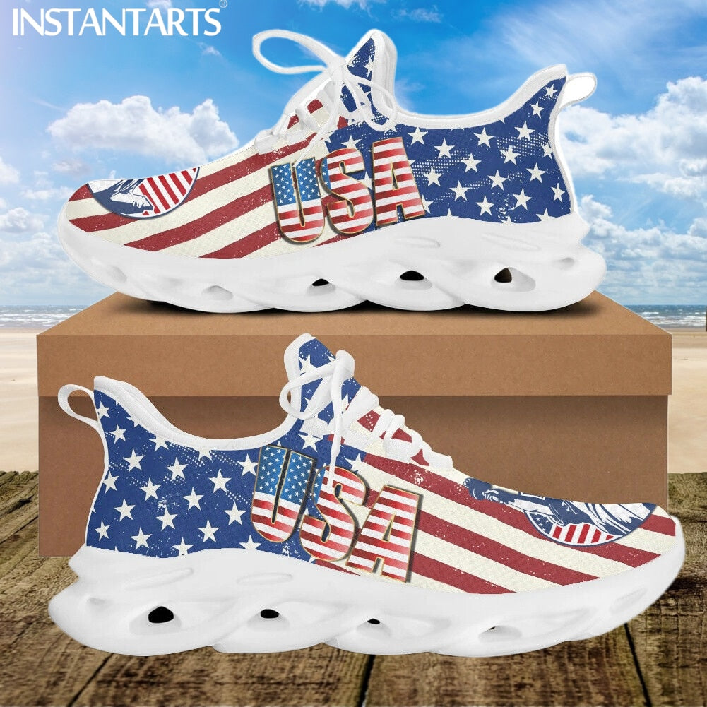 INSTANTARTS 7.4 American Flag Statue of Liberty Print Flat Shoes for Women Cool Sneaker for Female Spring Summer Woman Footwear