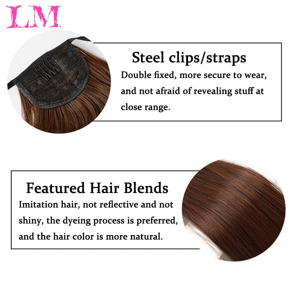 Hair Extensions LM Long Straight Ponytail Tied to the Hair Extension Brown Blue Powder Highlighting Synthetic Hair Long Ponytail Heat-Resistant