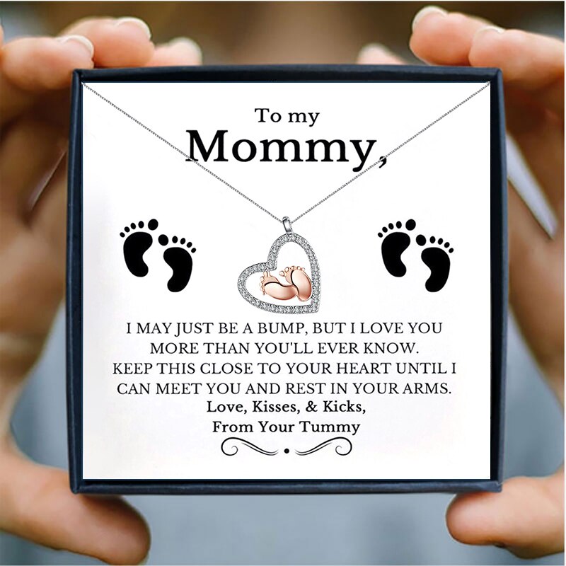 Gifts For Mom Mother Day Gift  Footprint Design Heart Necklace