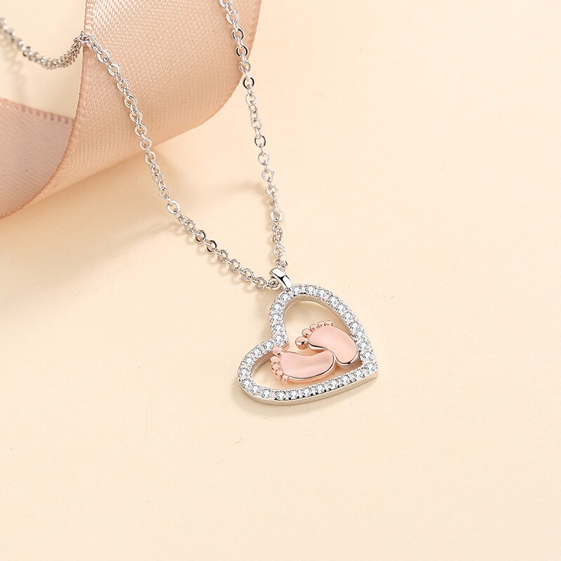 Gifts For Mom Mother Day Gift  Footprint Design Heart Necklace