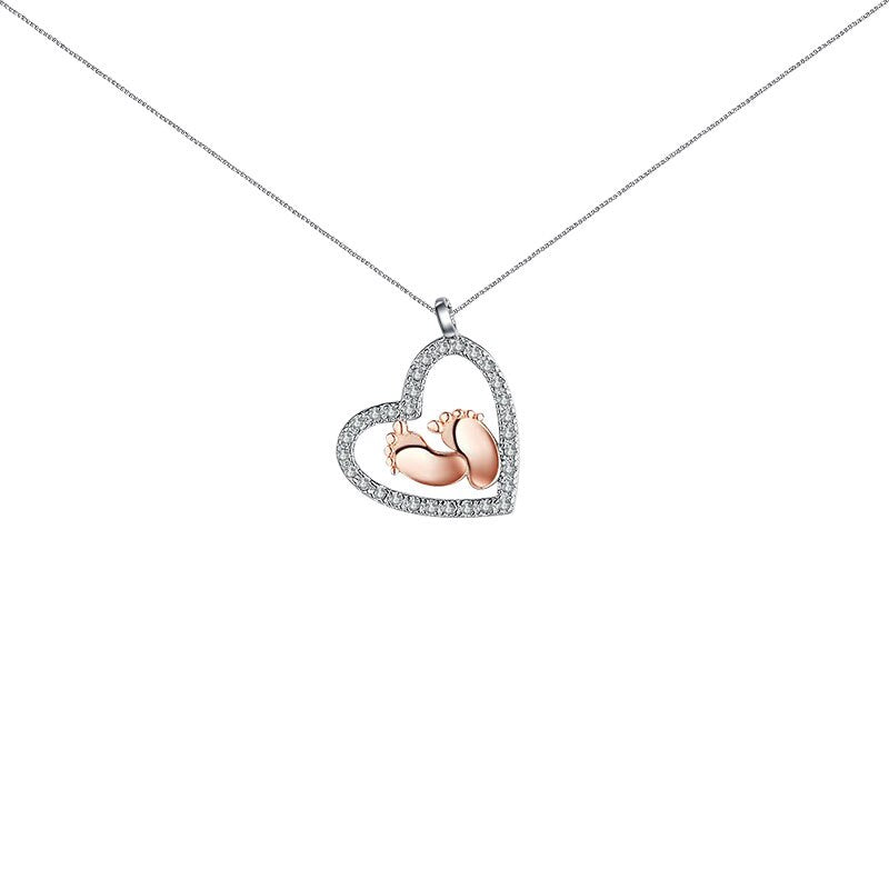 Gifts For Mom Mother Day Gift  Footprint Design Heart Necklace