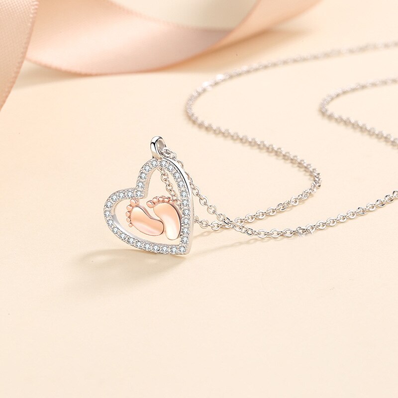 Gifts For Mom Mother Day Gift  Footprint Design Heart Necklace