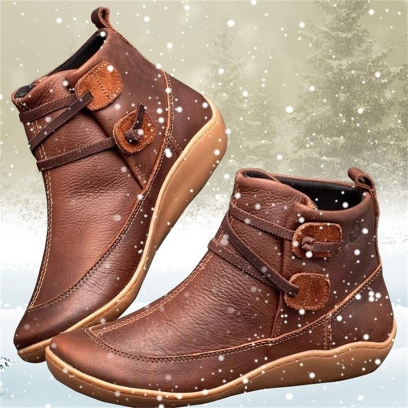 Women's Fall Collection New Autumn And Winter shoes Boots Fat British Wind Retro Boots High Quality PU Waterproof Warm Women&#39;s Booties Mujer Botas 358