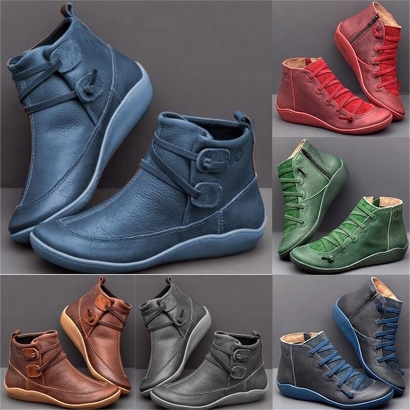 Women's Fall Collection New Autumn And Winter shoes Boots Fat British Wind Retro Boots High Quality PU Waterproof Warm Women&#39;s Booties Mujer Botas 358