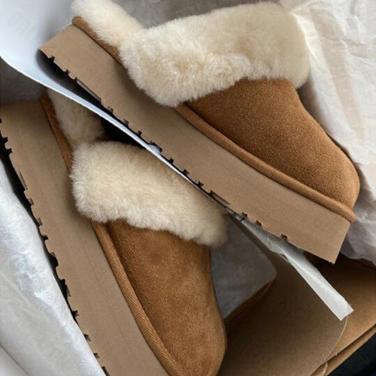 Women's Fall Collection  Women Fur Slippers Warm Boots Platform Flip Flops 2023 New Short Plush Flats Home Cotton Shoes Suede Mules Ladies Boots